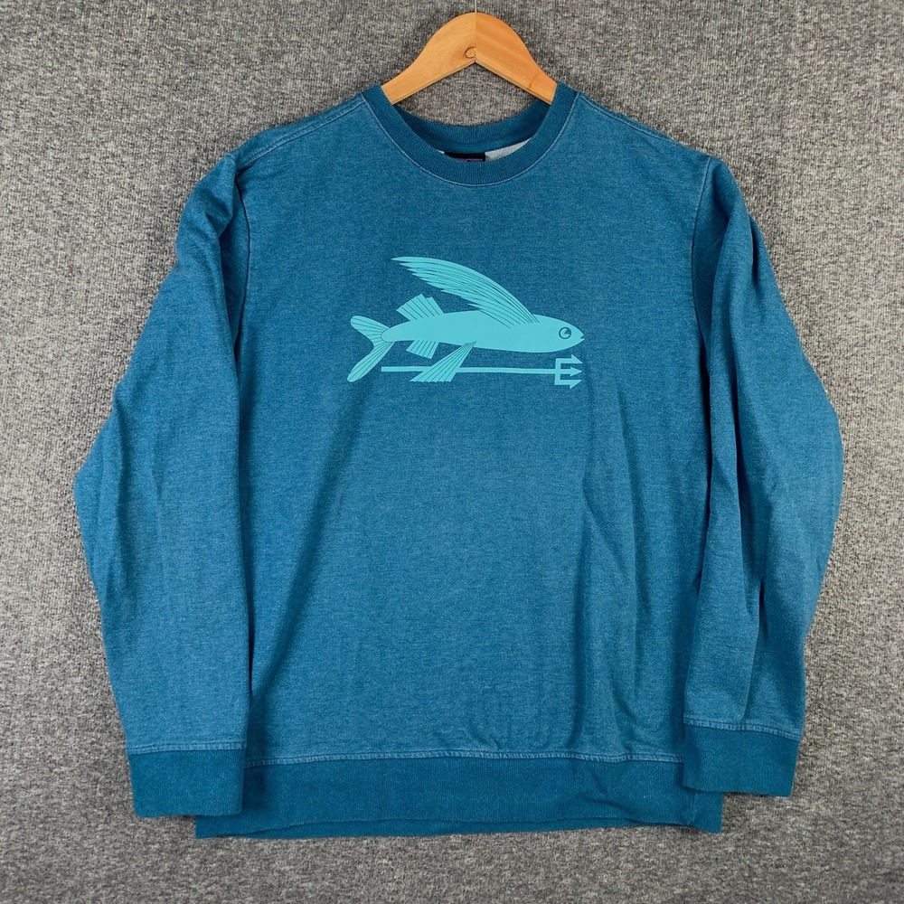 Patagonia Sweatshirt Men Medium Blue Fish Long Sleeve Pullover